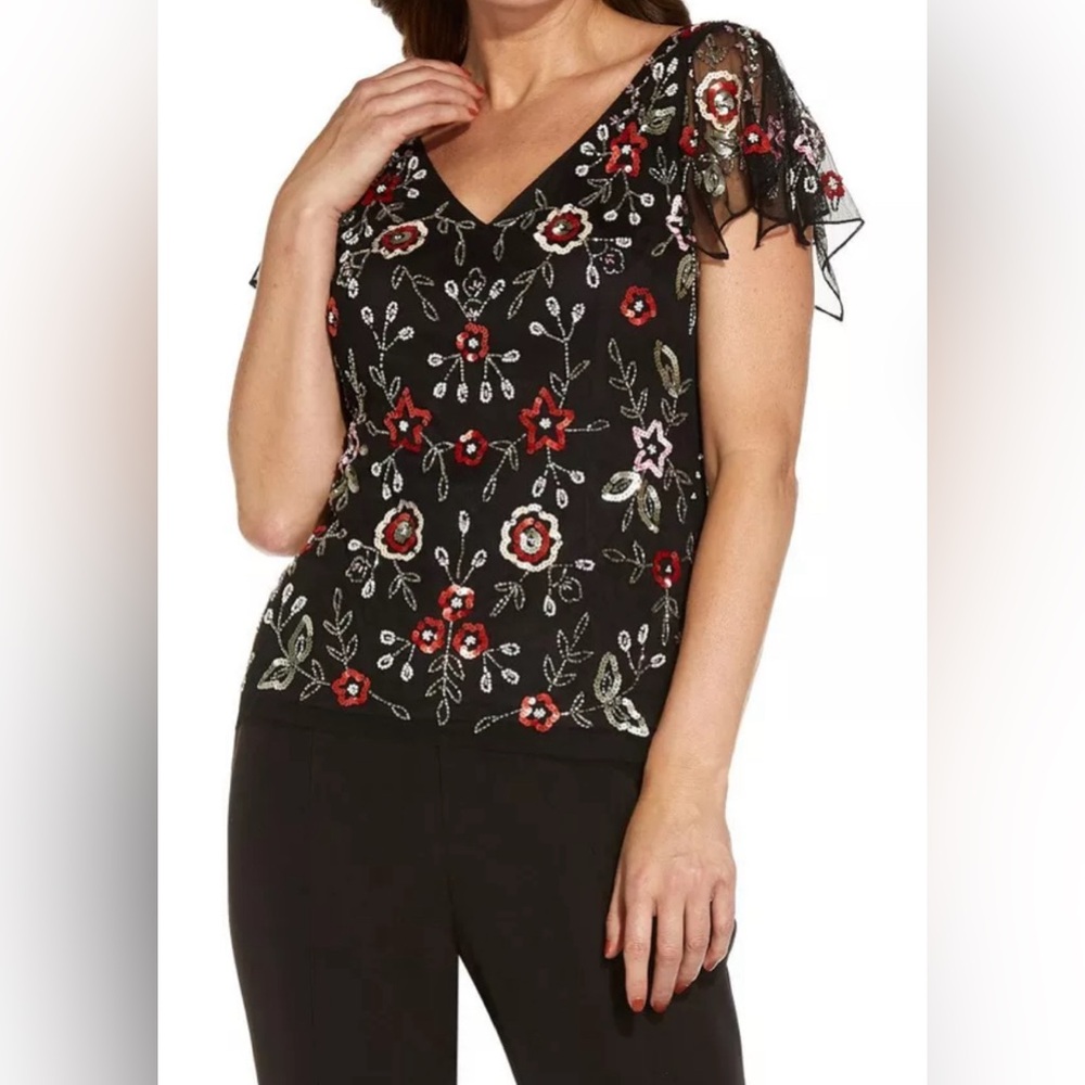 Adrianna Papell Black Beaded Top